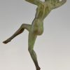 Art Deco bronze sculpture of dancing nude with birds