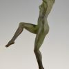 Art Deco bronze sculpture of dancing nude with birds