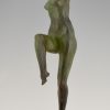 Art Deco bronze sculpture of dancing nude with birds