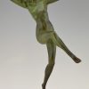 Art Deco bronze sculpture of dancing nude with birds