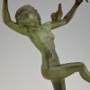 Art Deco bronzen sculptuur dansend naakt met vogels