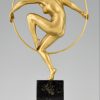 Art Deco Bronze Skulptur Frauenakt mit Reifen