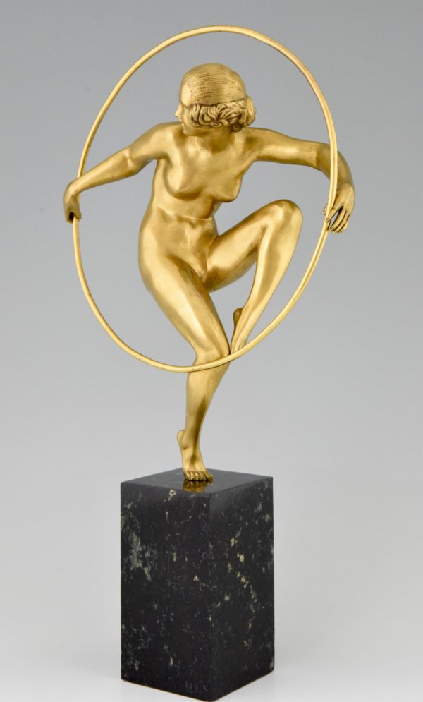 Art Deco gilt bronze nude hoop dancer