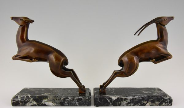 Art Deco bronze leaping gazelle bookends