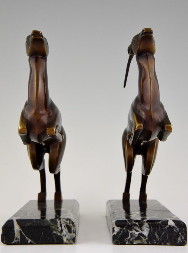 Art Deco bronze leaping gazelle bookends