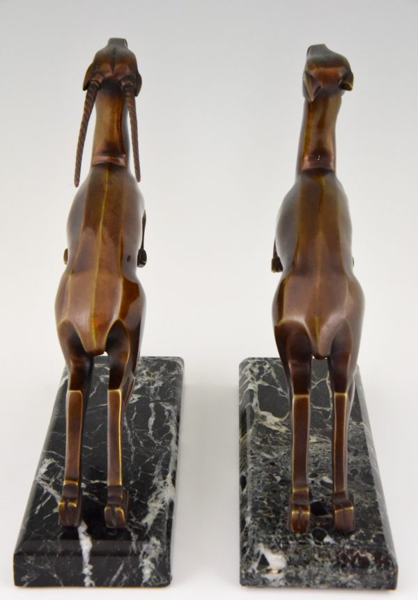 Art Deco bronze leaping gazelle bookends