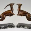 Art Deco bronze leaping gazelle bookends