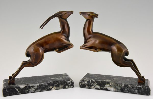 Art Deco serre livres bronze gazelles