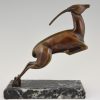 Art Deco bronze leaping gazelle bookends