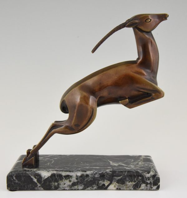 Art Deco bronze leaping gazelle bookends