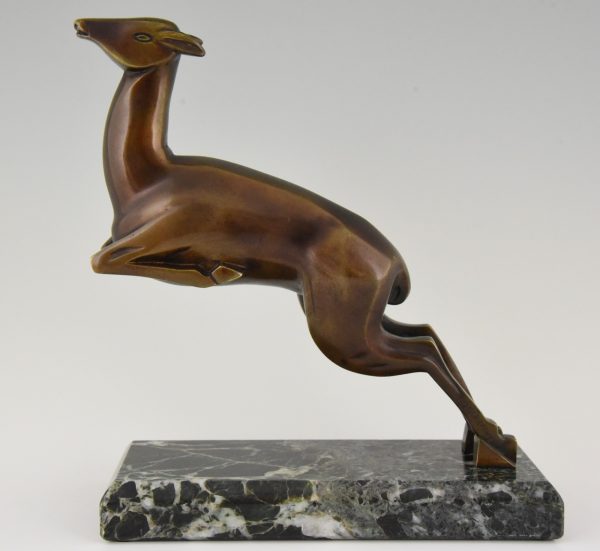 Art Deco bronze leaping gazelle bookends