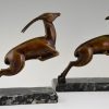 Art Deco bronze leaping gazelle bookends