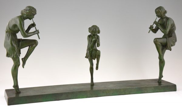 Art Deco sculpture bronze 3 femmes flûtistes