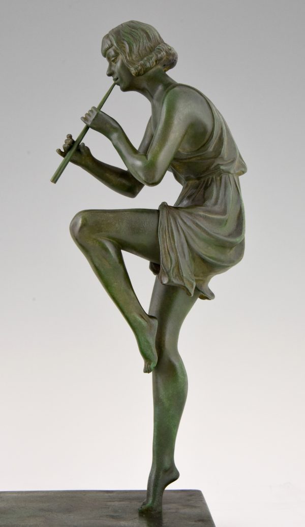 Art Deco bronze sculpture of 3 female flute players.  