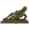 Art Deco Bronze Skulptur, badende Frau, Frauenakt.