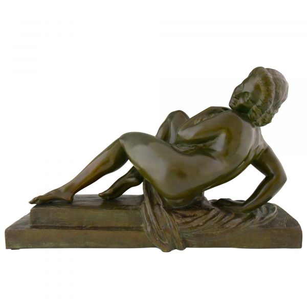 Art Deco bronzen beeld vrouwelijk naakt baadster.