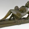 Art Deco bronze sculpture of a nude with drape