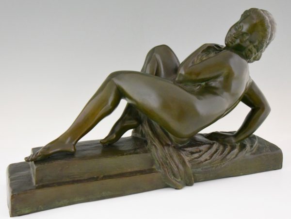 Art Deco bronze sculpture of a nude with drape