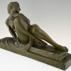 Art Deco bronzen beeld vrouwelijk naakt baadster.