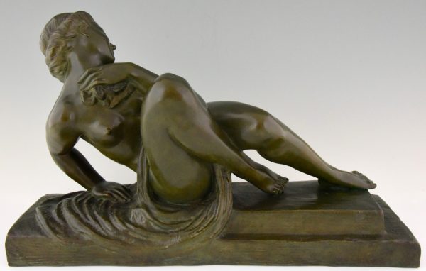 Art Deco Bronze Skulptur, badende Frau, Frauenakt.