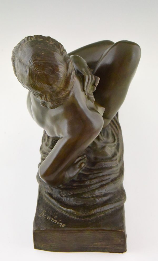 Art Deco bronze sculpture of a nude with drape