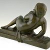 Art Deco bronzen beeld vrouwelijk naakt baadster.