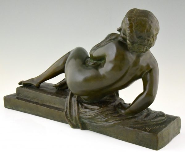 Art Deco bronze sculpture of a nude with drape
