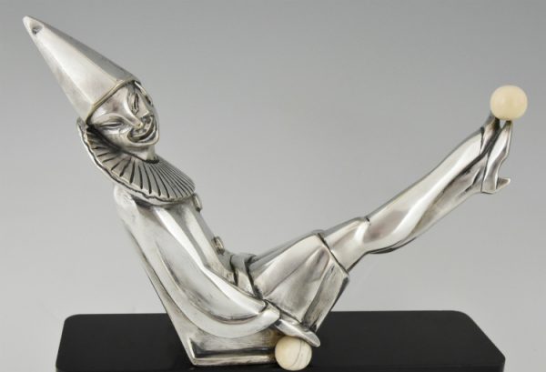 Art Deco Bronze versilbert Pierrette Clownin