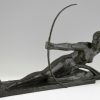 Bronze Art Deco Penthesilea Diana mit Bogen Frauenakt