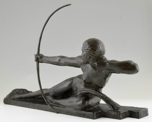 Penthesilea Art Deco bronze nude Diana archer with bow
