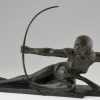 Bronze Art Deco Penthesilea Diana mit Bogen Frauenakt