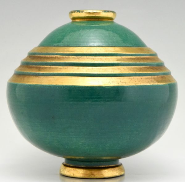 Art Deco Vase Keramik Grün und Gold