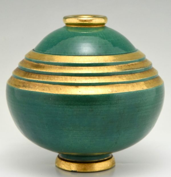 Art Deco vase ceramic green and gold