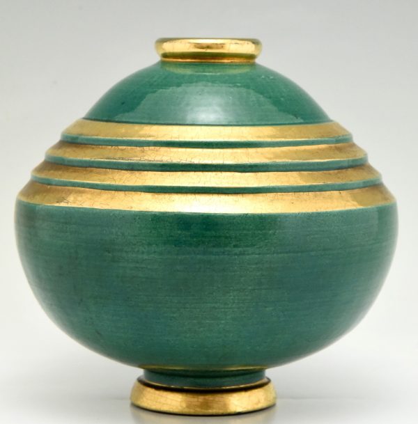 Art Deco vaas keramiek groen en goud