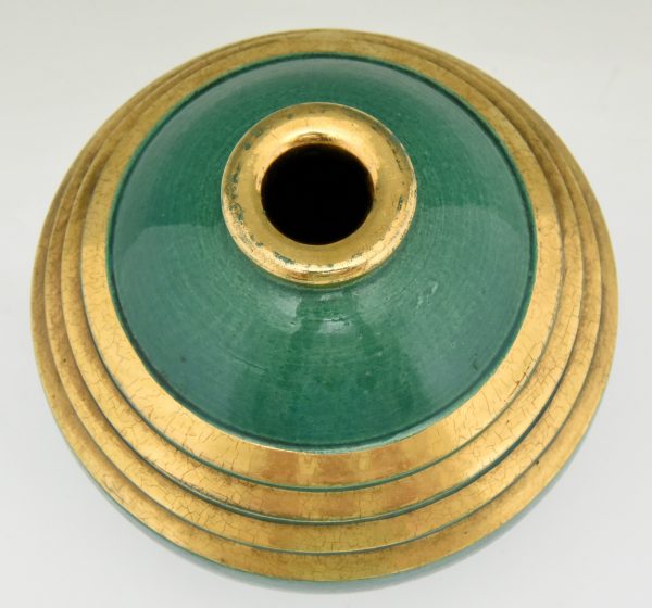 Art Deco vase ceramic green and gold