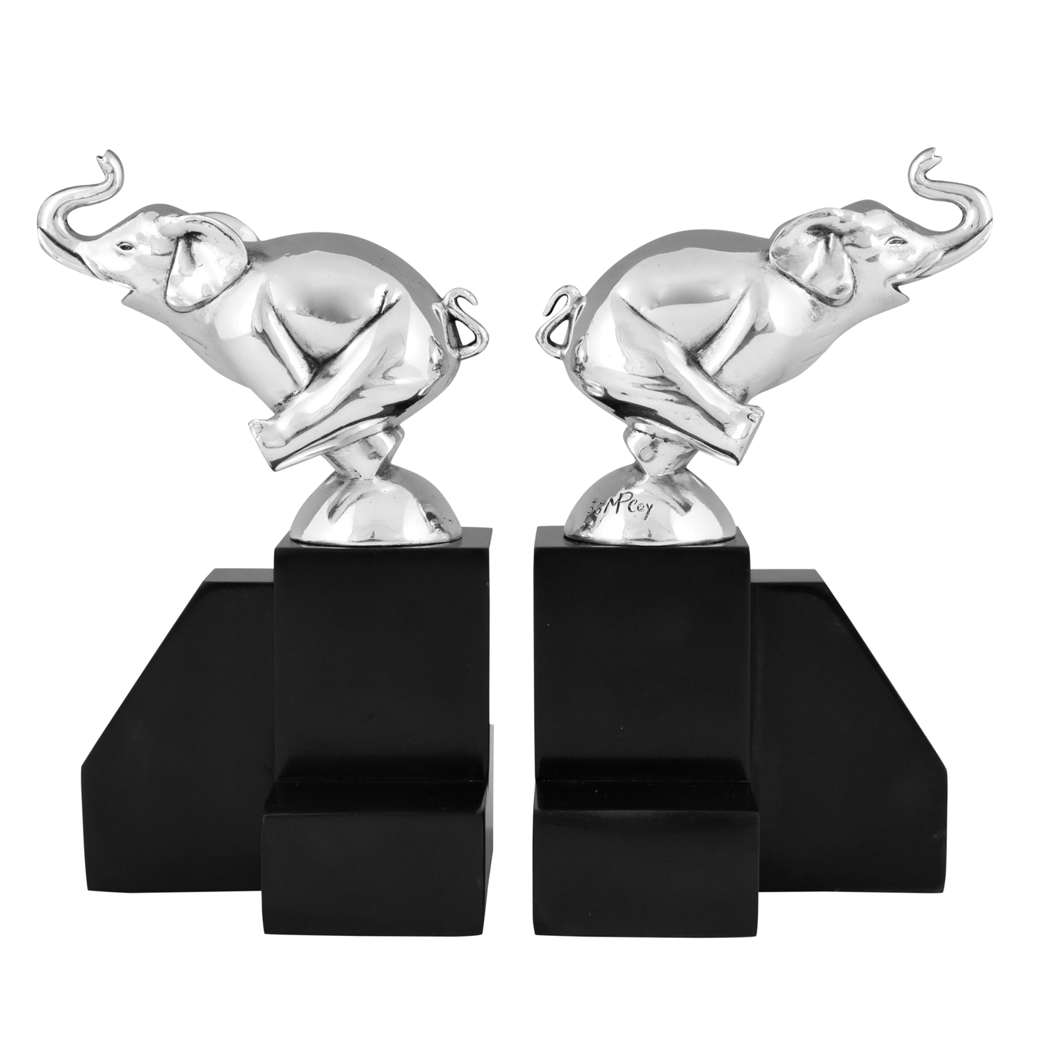 Art Deco silvered bronze elephant bookends