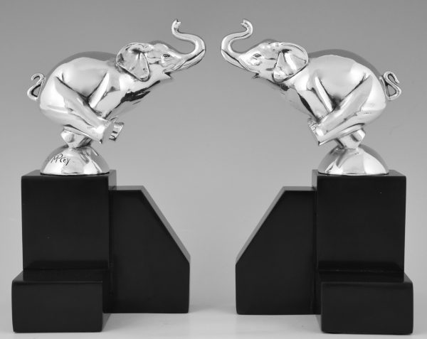 Art Deco silvered bronze elephant bookends