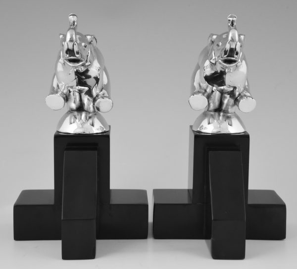 Art Deco silvered bronze elephant bookends