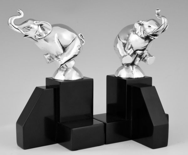 Art Deco silvered bronze elephant bookends