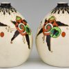 Art Deco pair of crackle and enamel globe vase