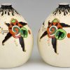 Art Deco pair of crackle and enamel globe vase