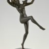 Art Deco bronze nude dancer with birds