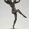 Art deco bronzen danseres, naakt met vogels