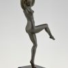 Art deco bronzen danseres, naakt met vogels