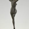 Art Deco bronze nude dancer with birds