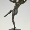 Art deco bronzen danseres, naakt met vogels