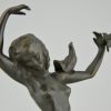 Art deco bronzen danseres, naakt met vogels