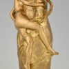 Jugendstil Vase Bronze vergoldet mit Frau und Blätter