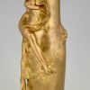 Art Nouveau vase en bronze doré avec femme nue