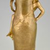 Art Nouveau gilt bronze vase with nude and leaves